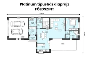 Platinum típusház földszinti alaprajza dupla garázzsal, nappalival és különálló hálószobával