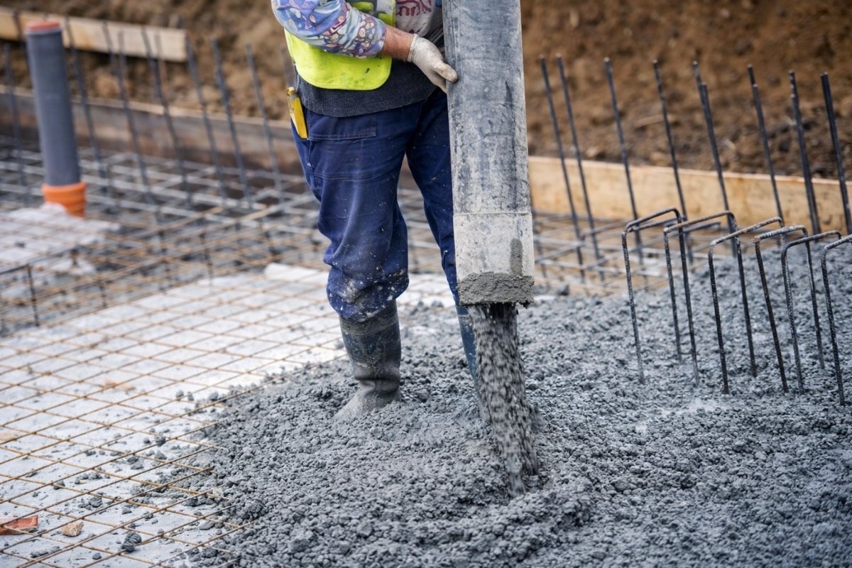 Családi ház alapozásának betonozása vasalt alaptesttel az építkezés első szakaszában