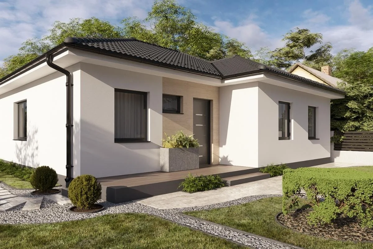 HH-102 modern földszintes családi tégla ház, 102,33 m²-es nettó alapterülettel, kertkapcsolatos terasszal