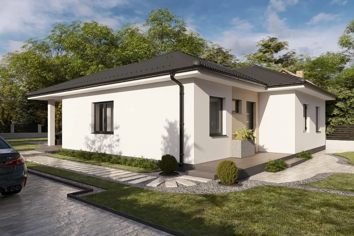 HH-102 modern földszintes családi tégla ház, 102,33 m²-es nettó alapterülettel, kertkapcsolatos terasszal