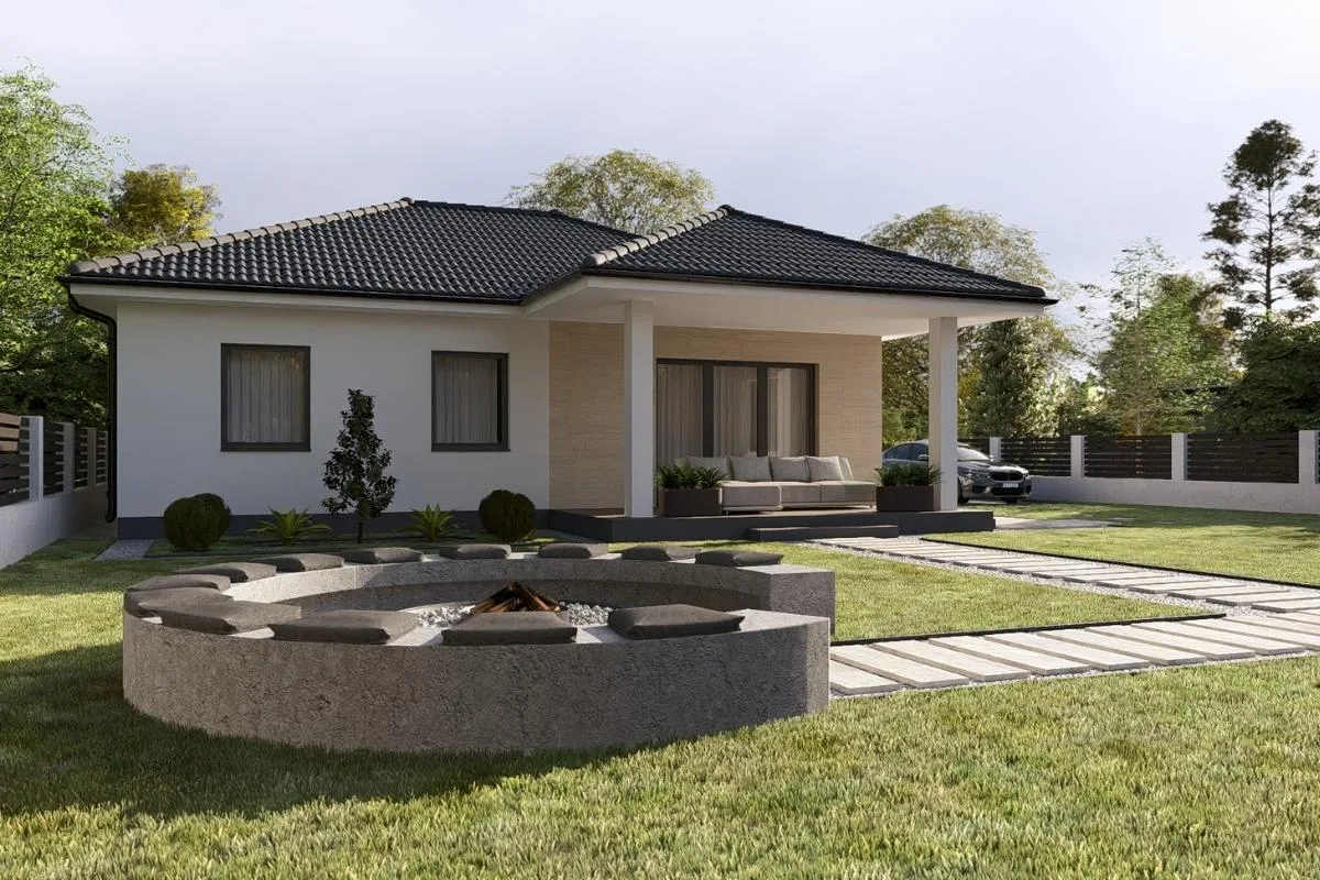 HH-102 modern földszintes családi tégla ház, 102,33 m²-es nettó alapterülettel, kertkapcsolatos terasszal