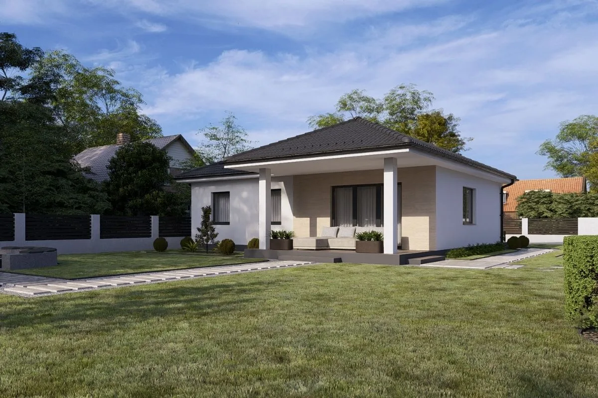 HH-102 modern földszintes családi tégla ház, 102,33 m²-es nettó alapterülettel, kertkapcsolatos terasszal