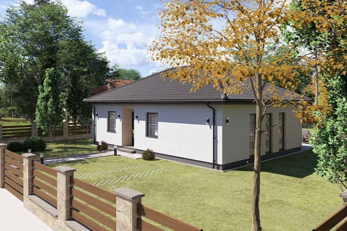 Lumina típusház 90 m²-es földszintes családi ház utcai nézet kerttel